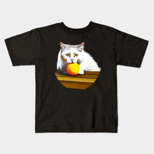 Funny And Cute Cat With A Ball Of Wool Kids T-Shirt